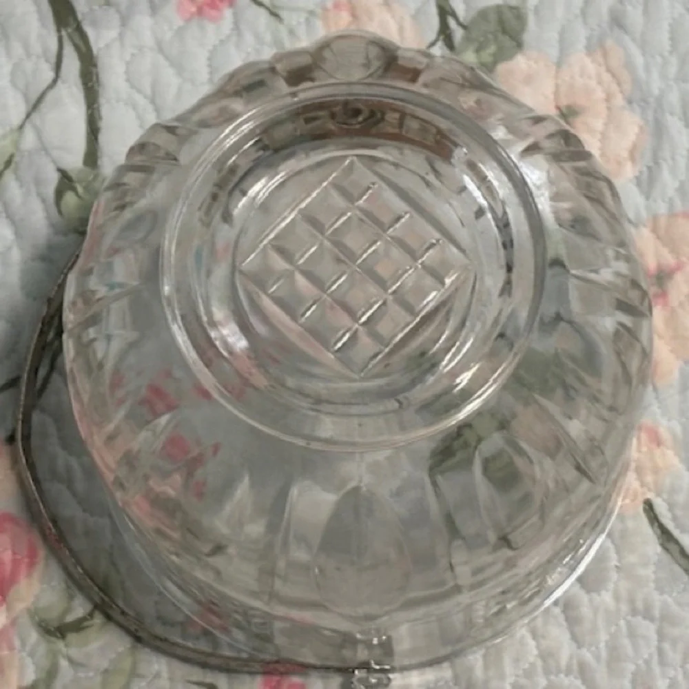 Vintage Diamond Cut Crystal Ice Bucket with Hammered Metal Handle
